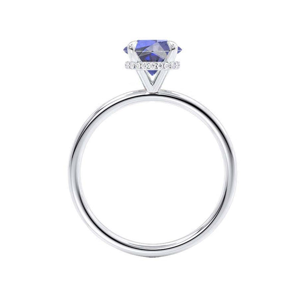 PARIS - Chatham® Round Blue Sapphire & Diamond 950 Platinum Petite Hidden Halo