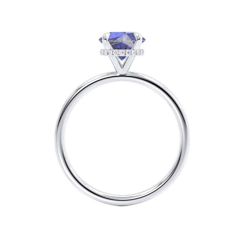 PARIS - Chatham® Round Blue Sapphire & Diamond 950 Platinum Petite Hidden Halo