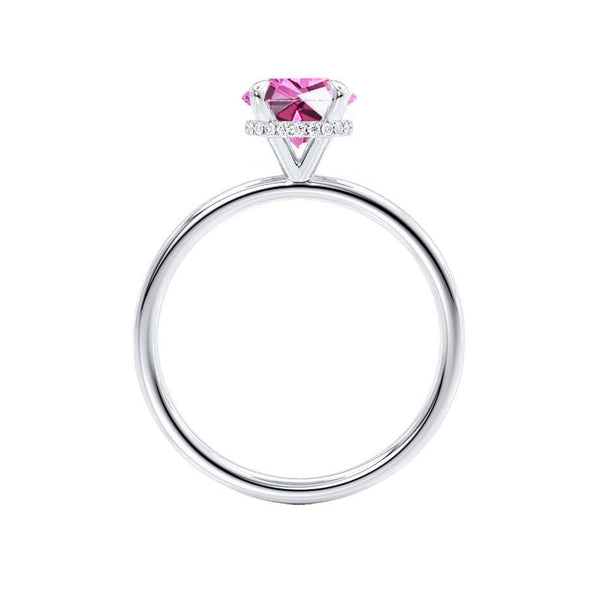 PARIS - Chatham® Round Pink Sapphire & Diamond 950 Platinum Petite Hidden Halo