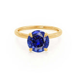 PARIS - Chatham® Round Blue Sapphire & Diamond 18k Yellow Gold Petite Hidden Halo