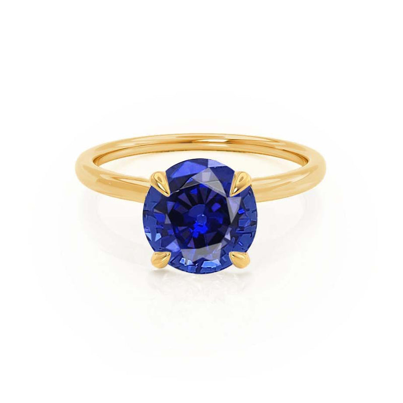 PARIS - Chatham® Round Blue Sapphire & Diamond 18k Yellow Gold Petite Hidden Halo
