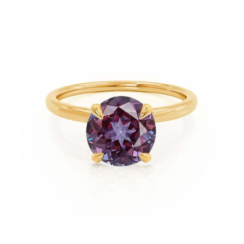 PARIS - Chatham® Round Alexandrite & Diamond 18k Yellow Gold Petite Hidden Halo