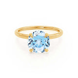 PARIS - Chatham® Round Aqua Spinel & Diamond 18k Yellow Gold Petite Hidden Halo