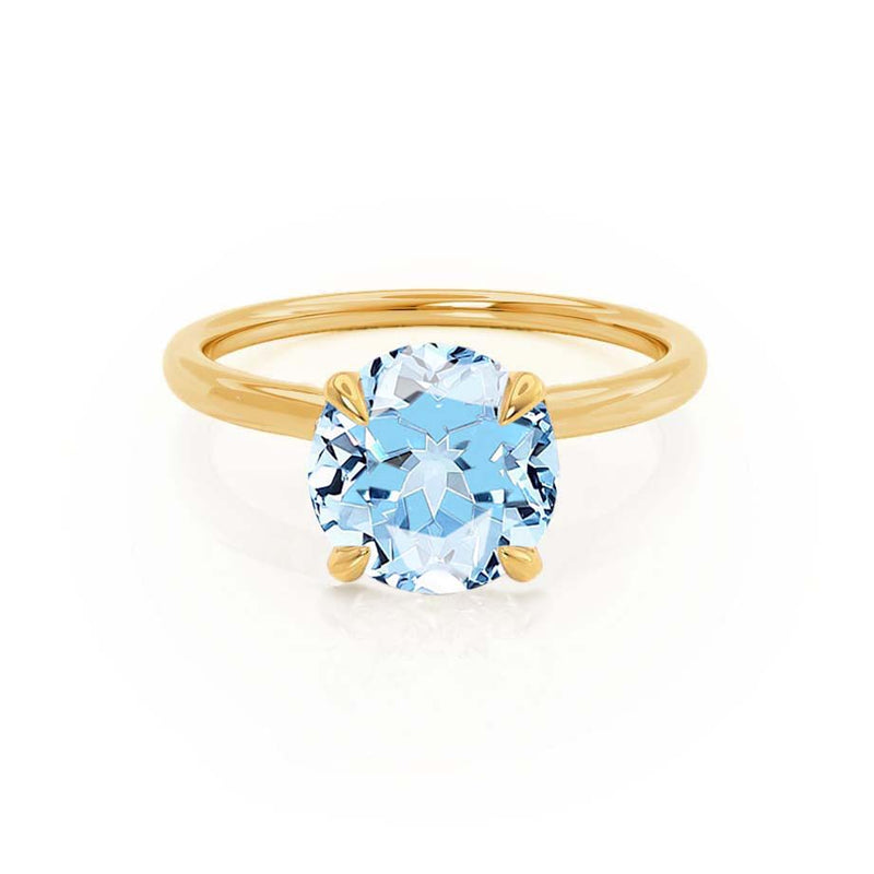 PARIS - Chatham® Round Aqua Spinel & Diamond 18k Yellow Gold Petite Hidden Halo