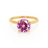 PARIS - Chatham® Round Pink Sapphire & Diamond 18k Yellow Gold Petite Hidden Halo