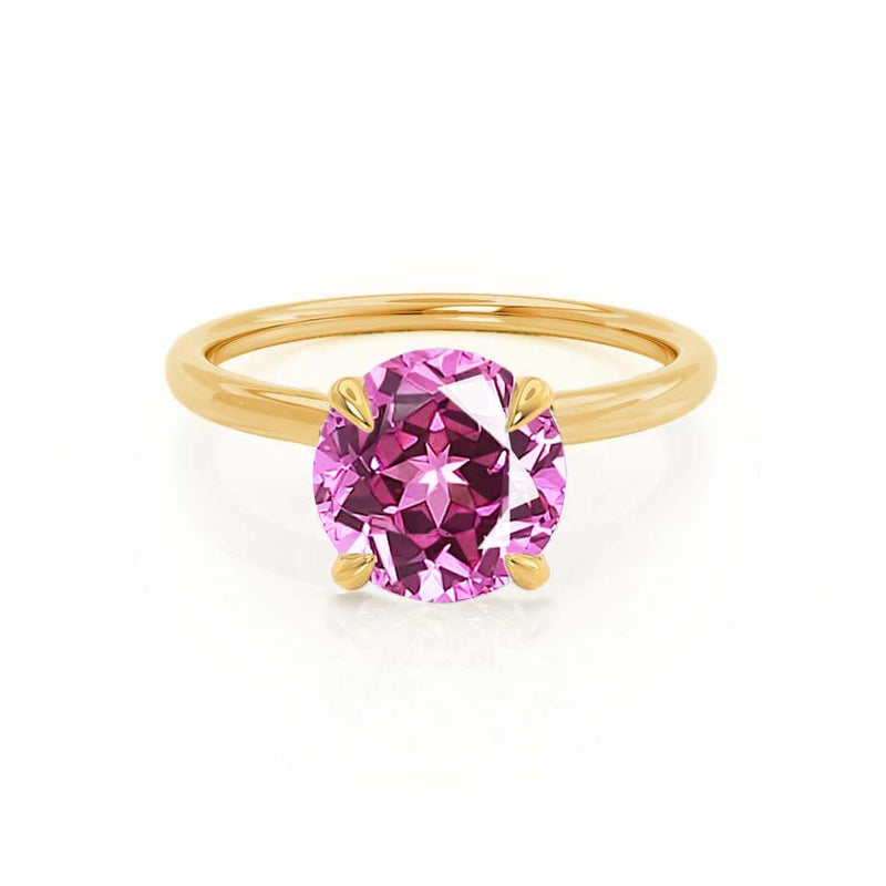 PARIS - Chatham® Round Pink Sapphire & Diamond 18k Yellow Gold Petite Hidden Halo