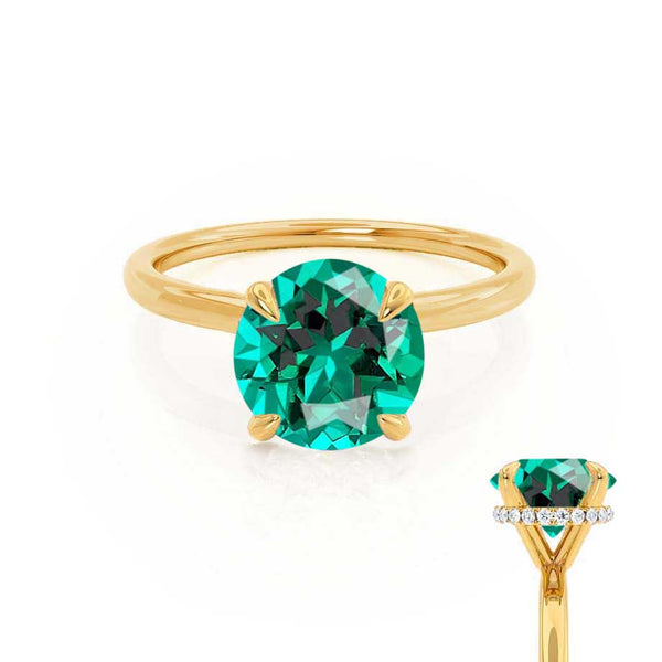 PARIS - Chatham® Round Emerald & Diamond 18k Yellow Gold Petite Hidden Halo