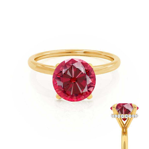 PARIS - Chatham® Round Ruby & Diamond 18k Yellow Gold Petite Hidden Halo