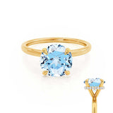 PARIS - Chatham® Round Aqua Spinel & Diamond 18k Yellow Gold Petite Hidden Halo