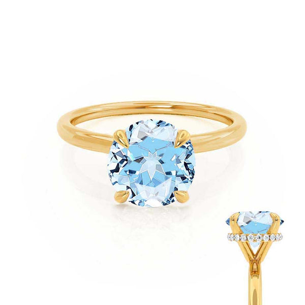 PARIS - Chatham® Round Aqua Spinel & Diamond 18k Yellow Gold Petite Hidden Halo