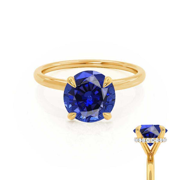 PARIS - Chatham® Round Blue Sapphire & Diamond 18k Yellow Gold Petite Hidden Halo