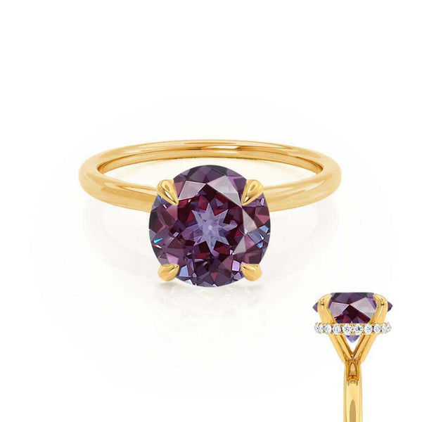 PARIS - Chatham® Round Alexandrite & Diamond 18k Yellow Gold Petite Hidden Halo
