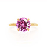 PARIS - Chatham® Round Pink Sapphire & Diamond 18k Yellow Gold Petite Hidden Halo