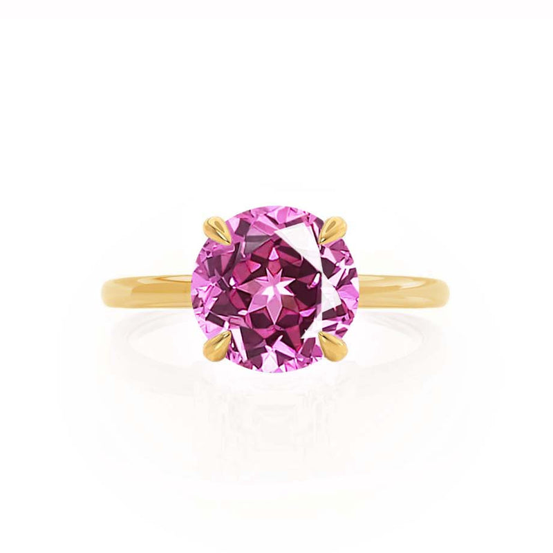 PARIS - Chatham® Round Pink Sapphire & Diamond 18k Yellow Gold Petite Hidden Halo
