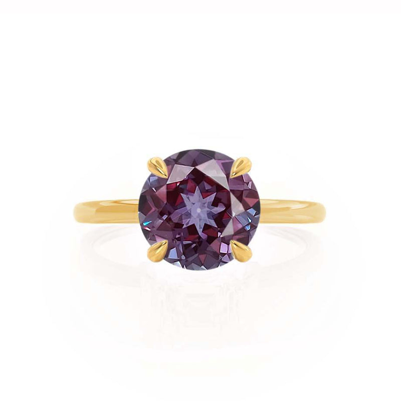PARIS - Chatham® Round Alexandrite & Diamond 18k Yellow Gold Petite Hidden Halo