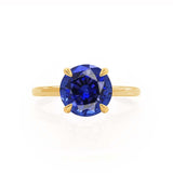 PARIS - Chatham® Round Blue Sapphire & Diamond 18k Yellow Gold Petite Hidden Halo