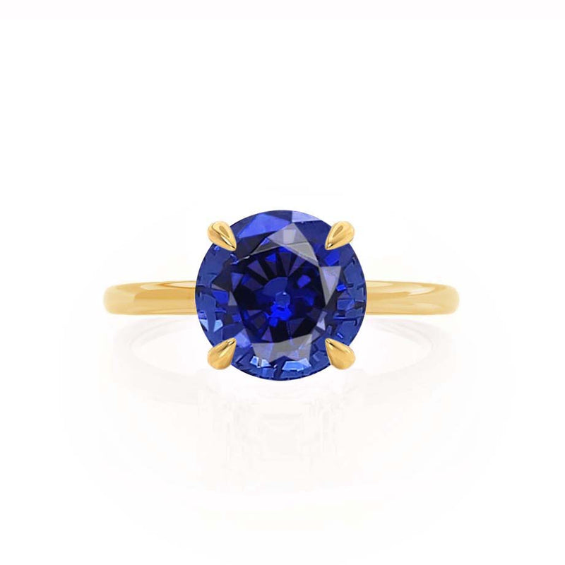 PARIS - Chatham® Round Blue Sapphire & Diamond 18k Yellow Gold Petite Hidden Halo