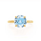 PARIS - Chatham® Round Aqua Spinel & Diamond 18k Yellow Gold Petite Hidden Halo