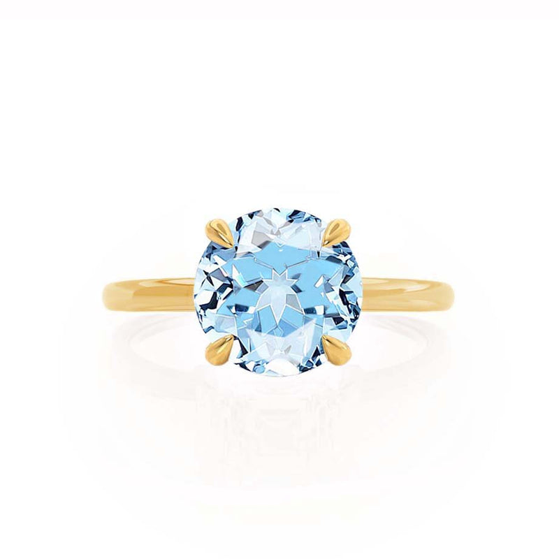 PARIS - Chatham® Round Aqua Spinel & Diamond 18k Yellow Gold Petite Hidden Halo