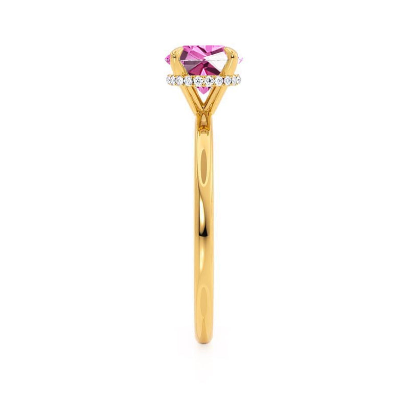 PARIS - Chatham® Round Pink Sapphire & Diamond 18k Yellow Gold Petite Hidden Halo