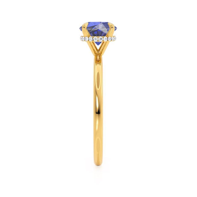 PARIS - Chatham® Round Blue Sapphire & Diamond 18k Yellow Gold Petite Hidden Halo