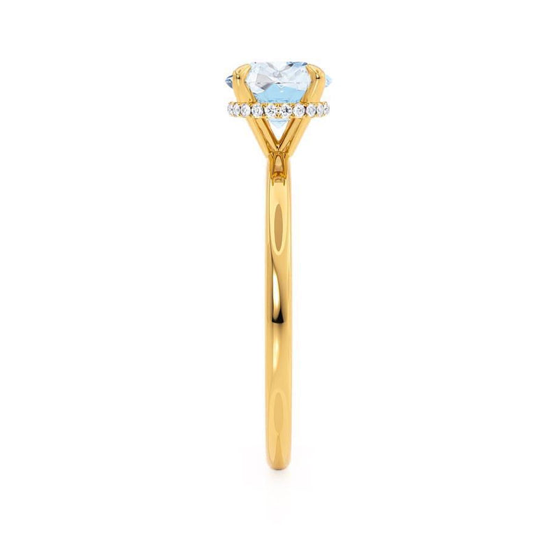 PARIS - Chatham® Round Aqua Spinel & Diamond 18k Yellow Gold Petite Hidden Halo
