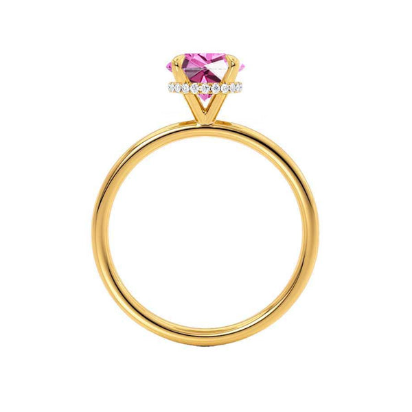 PARIS - Chatham® Round Pink Sapphire & Diamond 18k Yellow Gold Petite Hidden Halo