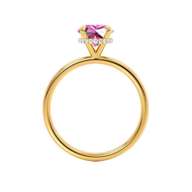 PARIS - Chatham® Round Pink Sapphire & Diamond 18k Yellow Gold Petite Hidden Halo