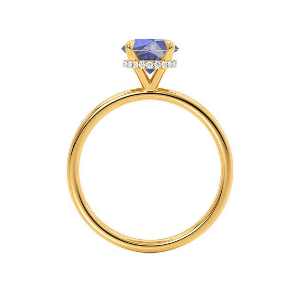 PARIS - Chatham® Round Blue Sapphire & Diamond 18k Yellow Gold Petite Hidden Halo