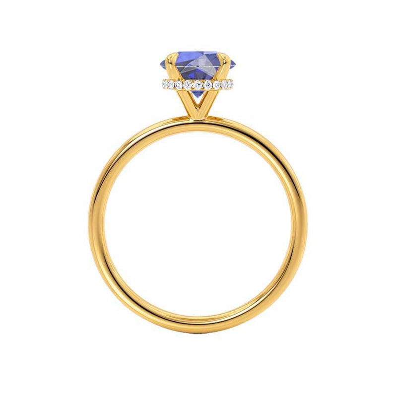 PARIS - Chatham® Round Blue Sapphire & Diamond 18k Yellow Gold Petite Hidden Halo