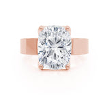 Regent Elongated Cushion Cut Lab Diamond 18k Rose Gold Cigar Band Wide Engagement Ring Lily Arkwright Front View 2