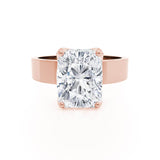 Regent Elongated Cushion Cut Lab Diamond 18k Rose Gold Cigar Band Wide Engagement Ring Lily Arkwright Front View