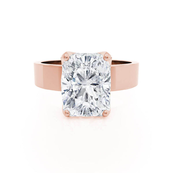 Regent Elongated Cushion Cut Lab Diamond 18k Rose Gold Cigar Band Wide Engagement Ring Lily Arkwright Front View