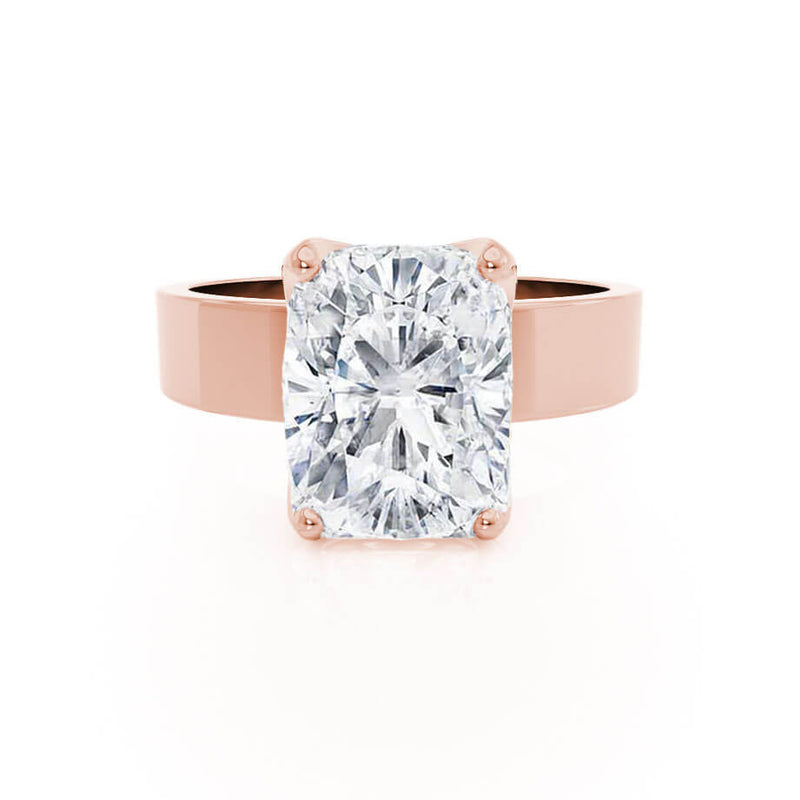 Regent Elongated Cushion Cut Lab Diamond 18k Rose Gold Cigar Band Wide Engagement Ring Lily Arkwright Front View
