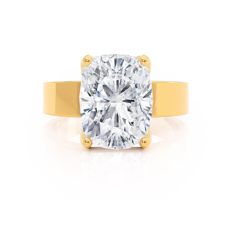 Regent Elongated Cushion Cut Lab Diamond 18k Yellow Gold Cigar Band Wide Engagement Ring Lily Arkwright Front View 2
