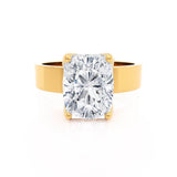 Regent Elongated Cushion Cut Lab Diamond 18k Yellow Gold Cigar Band Wide Engagement Ring Lily Arkwright Front View