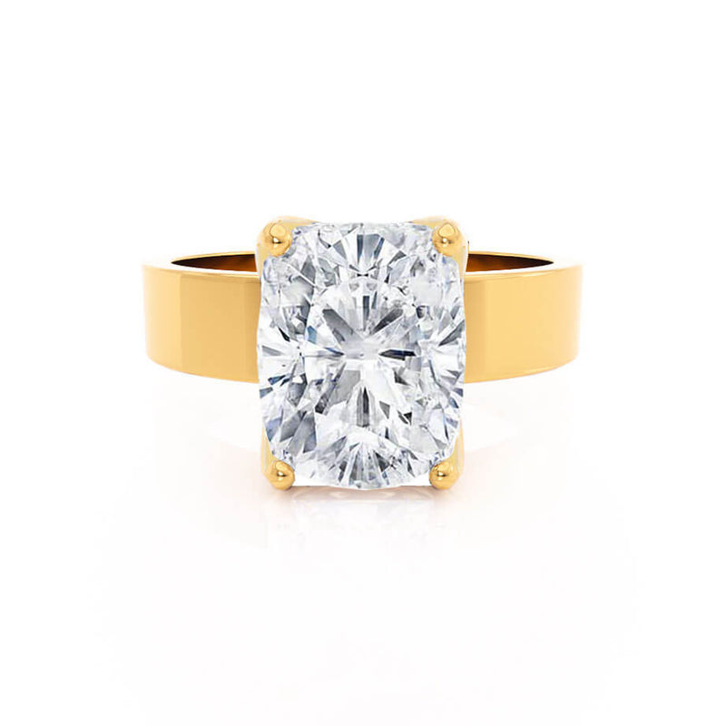 Regent Elongated Cushion Cut Lab Diamond 18k Yellow Gold Cigar Band Wide Engagement Ring Lily Arkwright Front View