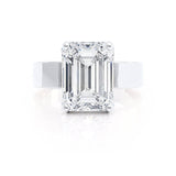 Regent Emerald Cut Lab Diamond Platinum Cigar Band Wide Engagement Ring Lily Arkwright Front View