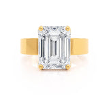 Regent Emerald Cut Lab Diamond 18k Yellow Gold Cigar Band Wide Engagement Ring Lily Arkwright Front View 2