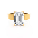 Regent Emerald Cut Lab Diamond 18k Yellow Gold Cigar Band Wide Engagement Ring Lily Arkwright Front View