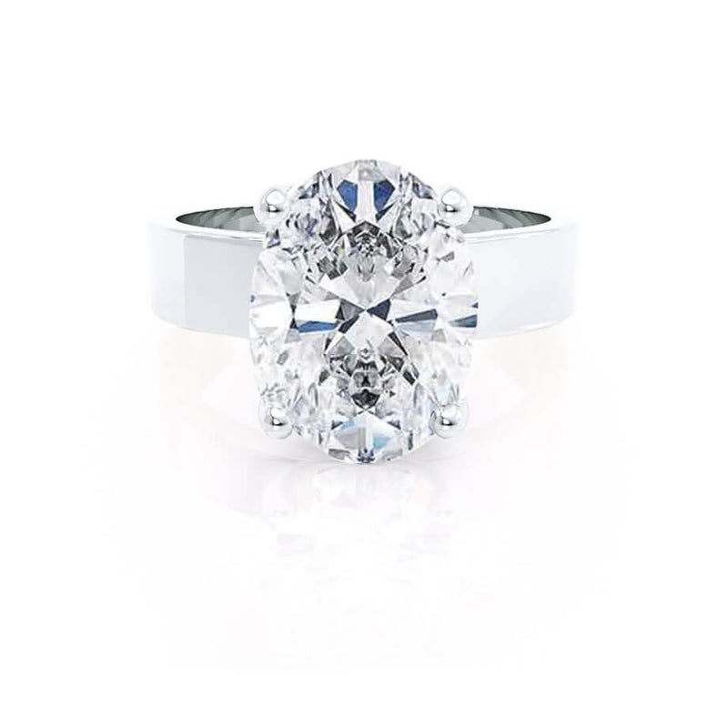 Regent Oval Cut Lab Diamond Platinum Cigar Band Wide Engagement Ring Lily Arkwright Front View