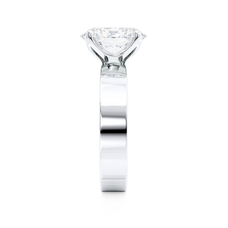 Regent Oval Cut Lab Diamond Platinum Cigar Band Wide Engagement Ring Lily Arkwright Side View