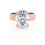 Regent Oval Cut Lab Diamond 18k Rose Gold Cigar Band Wide Engagement Ring Lily Arkwright Front View
