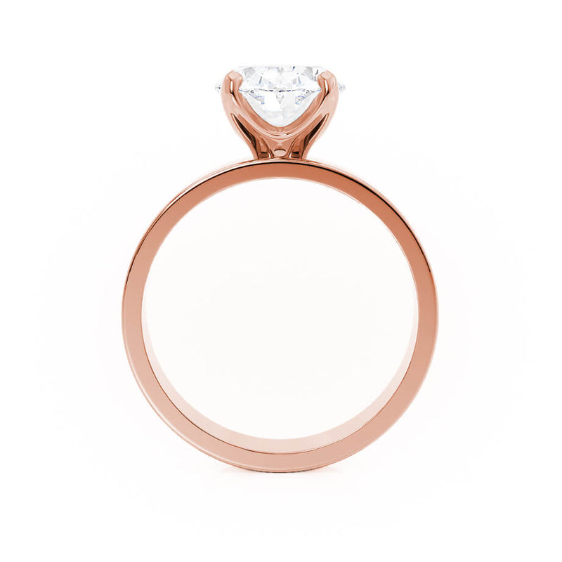 Regent Oval Cut Lab Diamond 18k Rose Gold Cigar Band Wide Engagement Ring Lily Arkwright Side View