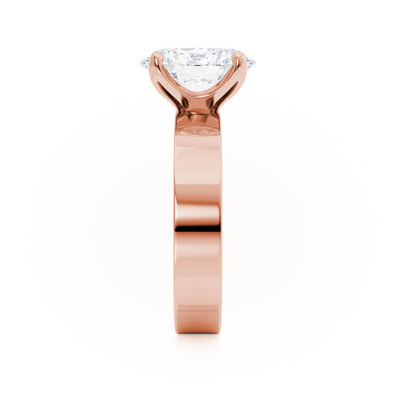 Regent Oval Cut Lab Diamond 18k Rose Gold Cigar Band Wide Engagement Ring Lily Arkwright Side View