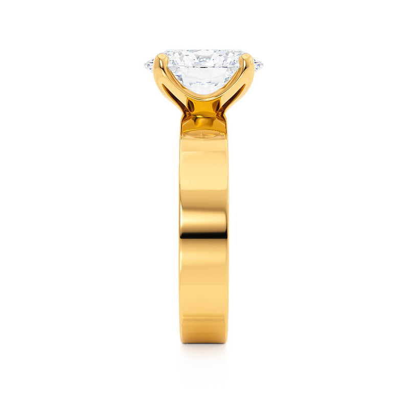 Regent Oval Cut Lab Diamond 18k Yellow Gold Cigar Band Wide Engagement Ring Lily Arkwright Side View