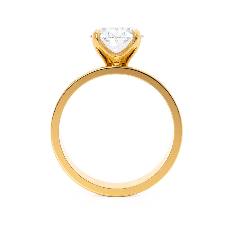 Regent Oval Cut Lab Diamond 18k Yellow Gold Cigar Band Wide Engagement Ring Lily Arkwright Side Profile View