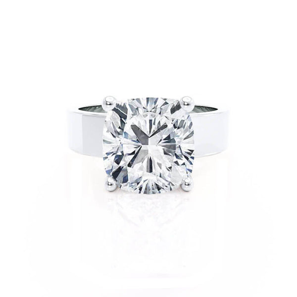 Regent Square Cushion Cut Lab Diamond Platinum Cigar Band Wide Engagement Ring Lily Arkwright Front View