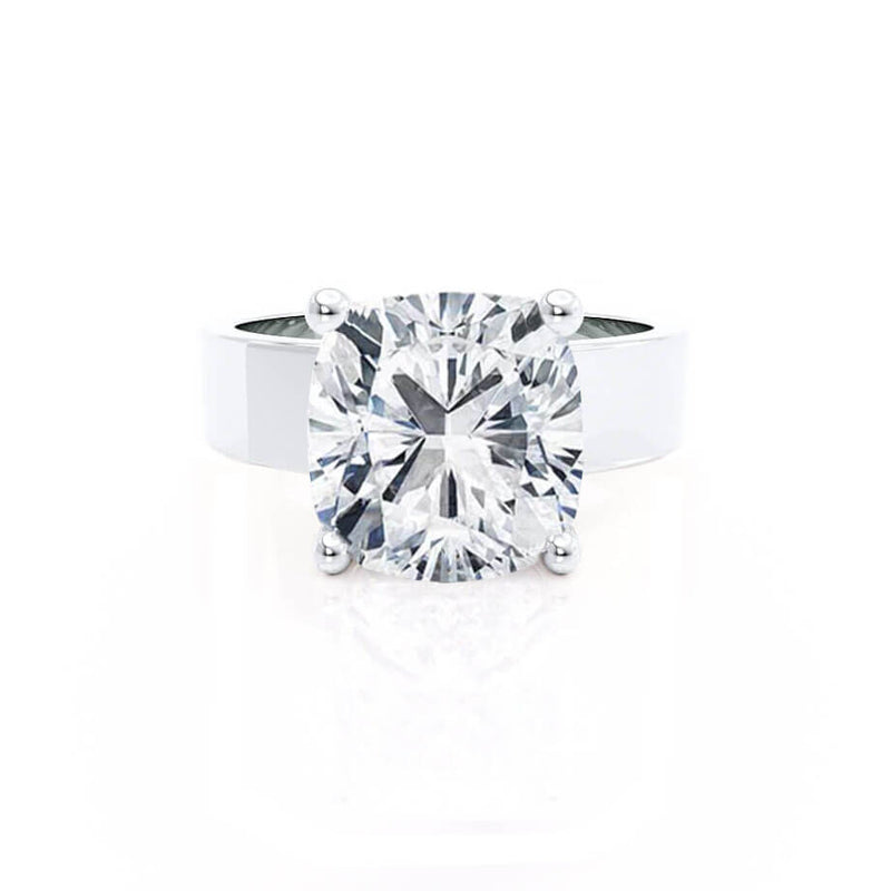 Regent Square Cushion Cut Lab Diamond Platinum Cigar Band Wide Engagement Ring Lily Arkwright Front View