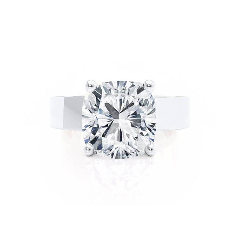 Regent Square Cushion Cut Lab Diamond Platinum Cigar Band Wide Engagement Ring Lily Arkwright Front View 2